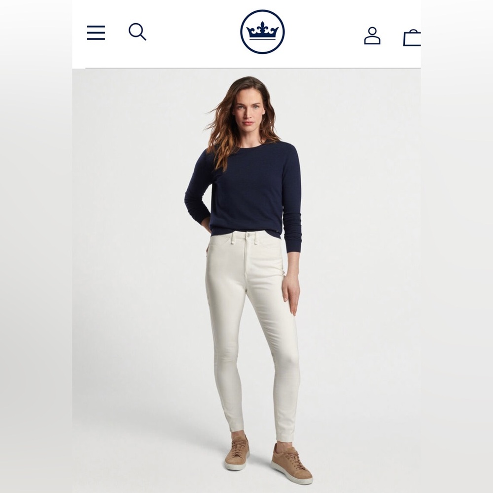 New Women’s Peter Millar Stretch Sateen High Rise Pant, White, 0, Crown Sport